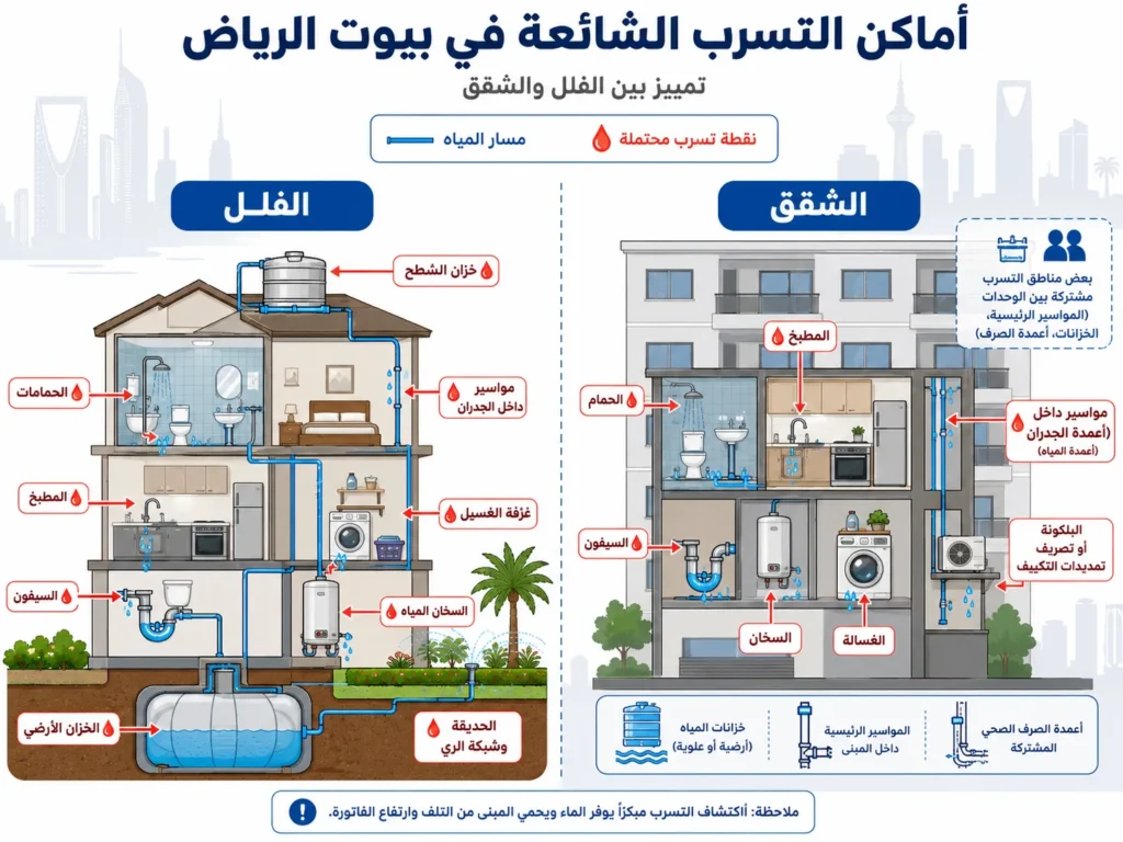 أماكن التسرب الشائعة