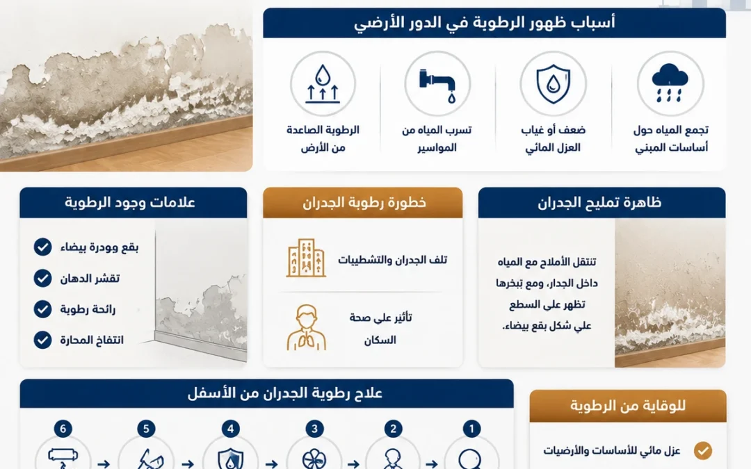 أسباب ظهور رطوبة وملوحة اسفل الجدران في الدور الأرضي وعلاجها